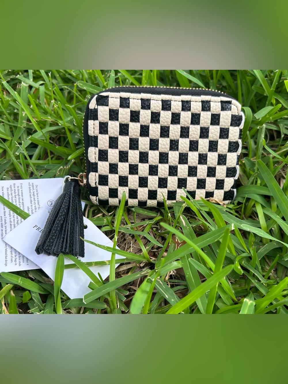 Checkerboard Zip Wallet with Tassel